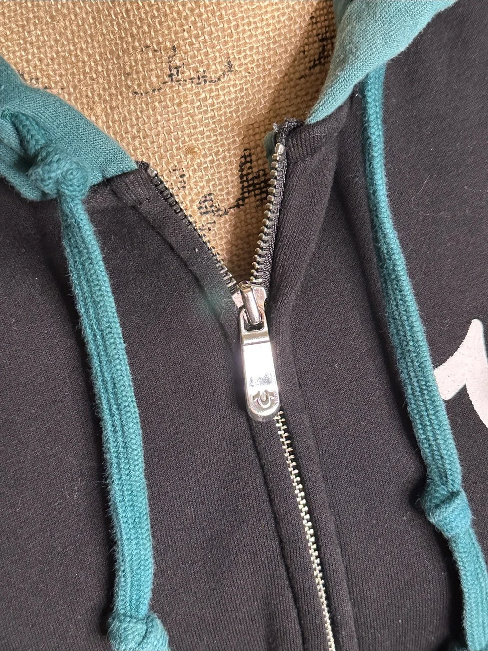 True Religion Teal and Black Zip-Up Hoodie